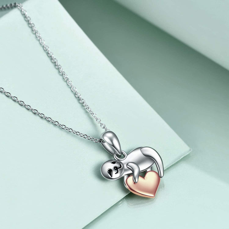 925 Sterling Silver Cute Animal Holds Heart Necklace