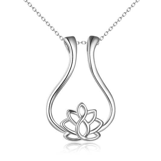 925 Sterling Silver Lotus Flower Ring Holder Pendant Necklace