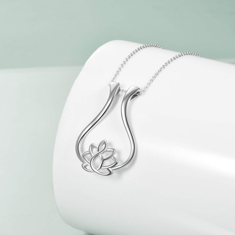 925 Sterling Silver Lotus Flower Ring Holder Pendant Necklace