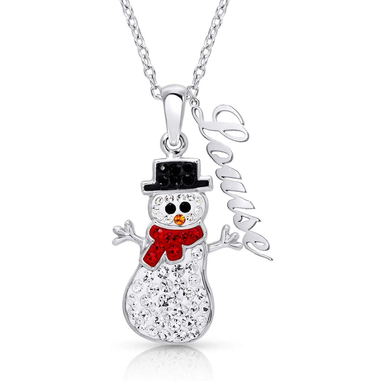 925 Sterling Silver Personalized Cute Zirconia Snowman for Christmas Necklace