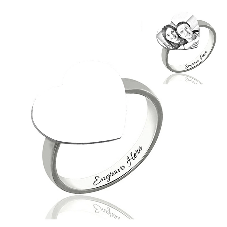 925 Sterling Silver Engraved Round Photo Ring