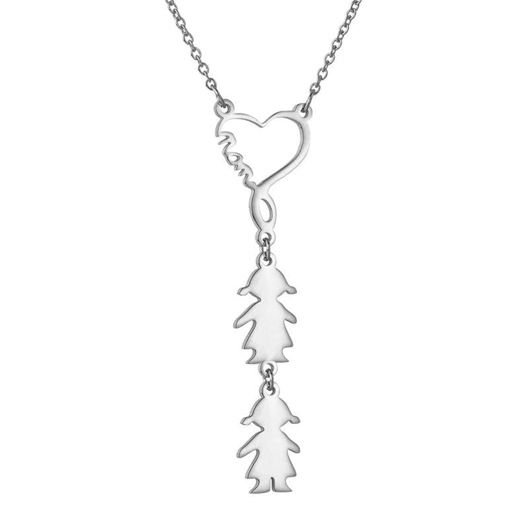 925 Sterling Silver Engravable Mom And Children Pendant Necklace