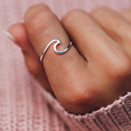 925 Sterling Silver Wave Ring, Stackable Ring - onlyone