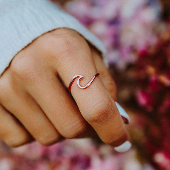 925 Sterling Silver Wave Ring, Stackable Ring - onlyone