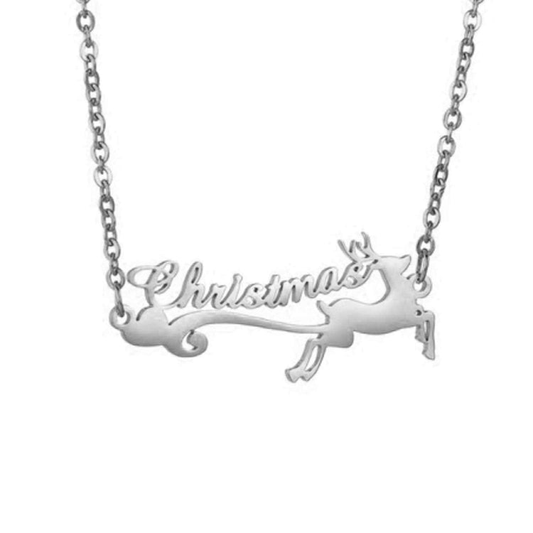 925 Sterling Silver Personalized Merry Christmas Deer Name Necklace