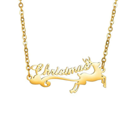 925 Sterling Silver Personalized Merry Christmas Deer Name Necklace