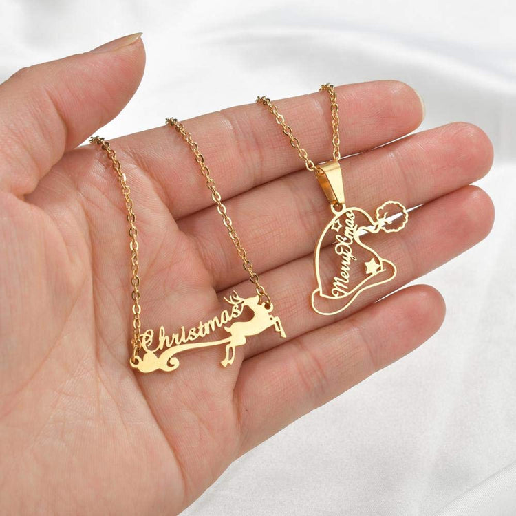 925 Sterling Silver Personalized Merry Christmas Deer Name Necklace